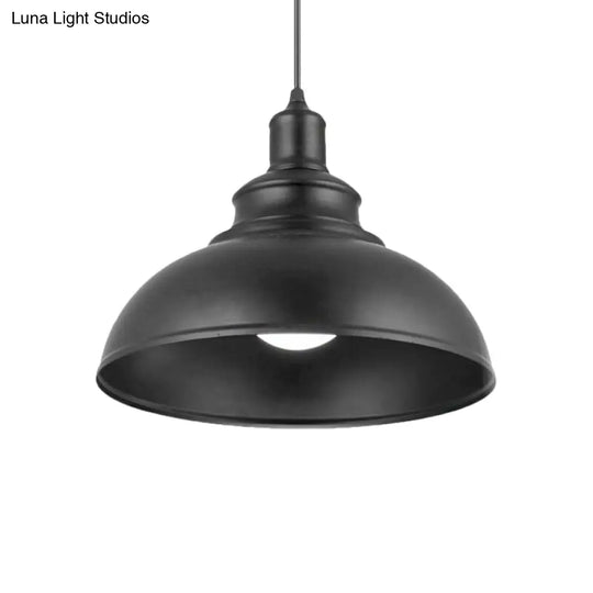 Vintage Style Metallic Black Dome Pendant Lamp With Plug-In Cord