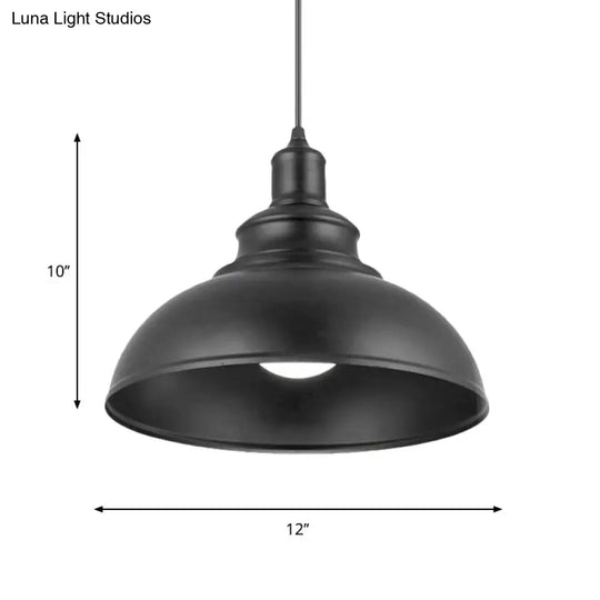 Vintage Style Metallic Black Dome Pendant Lamp With Plug-In Cord
