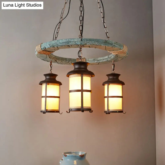 Vintage Style 3-Bulb Metallic Black Pendant Light Lantern With Suspended Hang Fixture