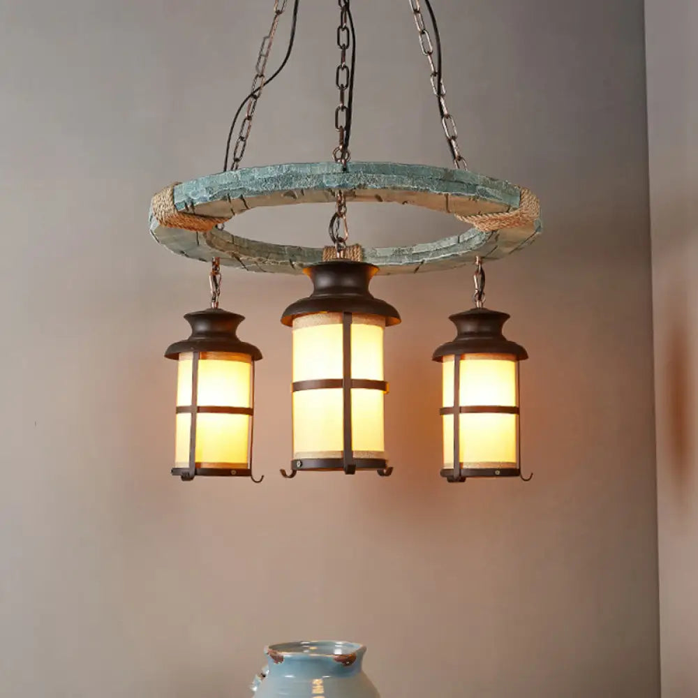 Vintage Style Metallic Black Multi-Pendant Light Fixture With Suspended Hang - 3 Bulb Lantern Design