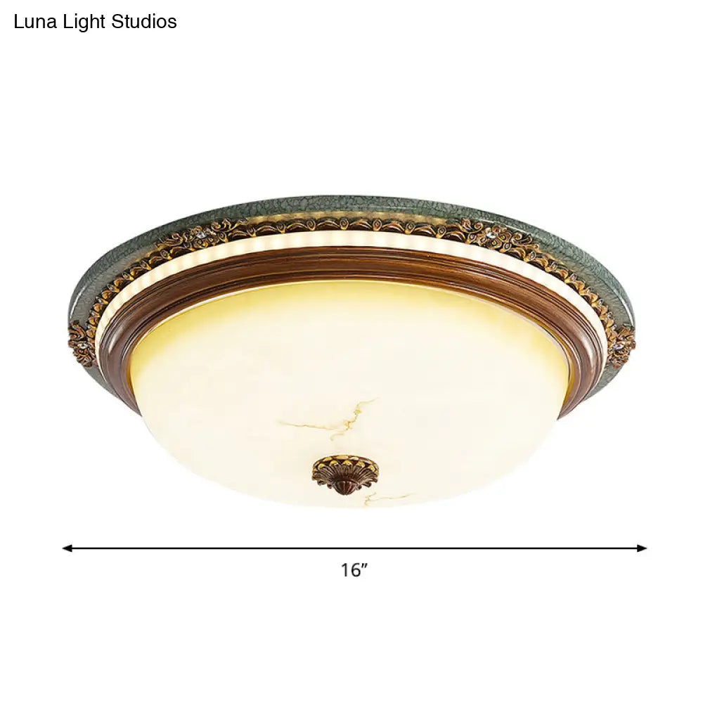 Vintage Style Opaline Glass Led Dome Flush Mount Ceiling Light In Brown - 14/16/20 Width