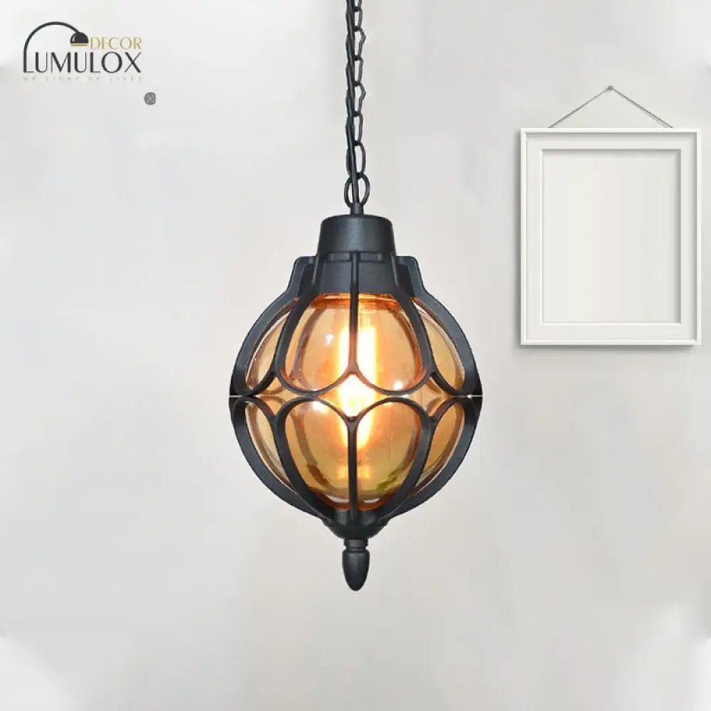 Vintage Style Orb Pendant Lamp Suspension In Black/Bronze/Gold Black / 7’ Lighting