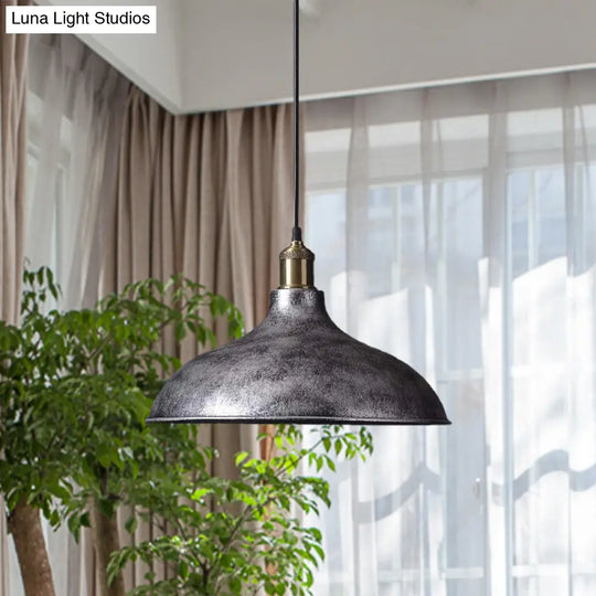 Vintage Style Pendant Lamp- Metal Bowl Ceiling Light Fixture In Black/White For Restaurants