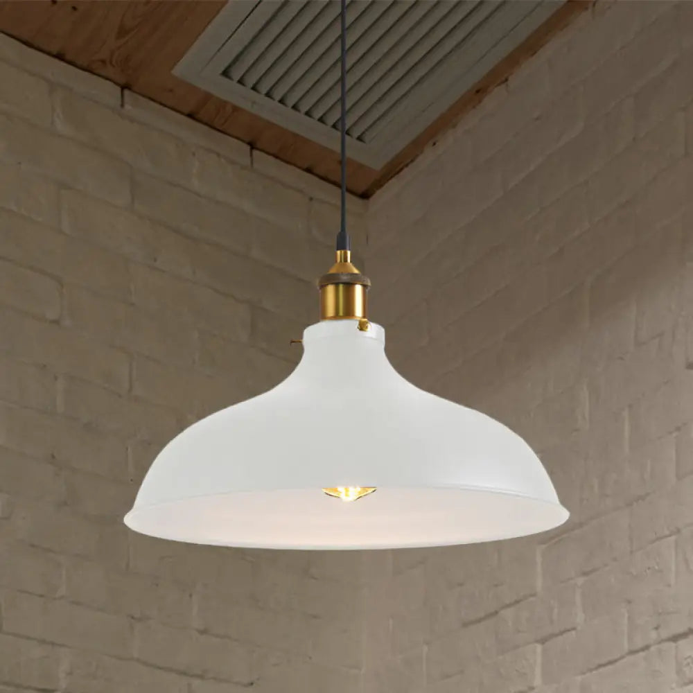 Vintage Style Pendant Lamp For Restaurant - Metal Bowl Ceiling Light In Black/White White