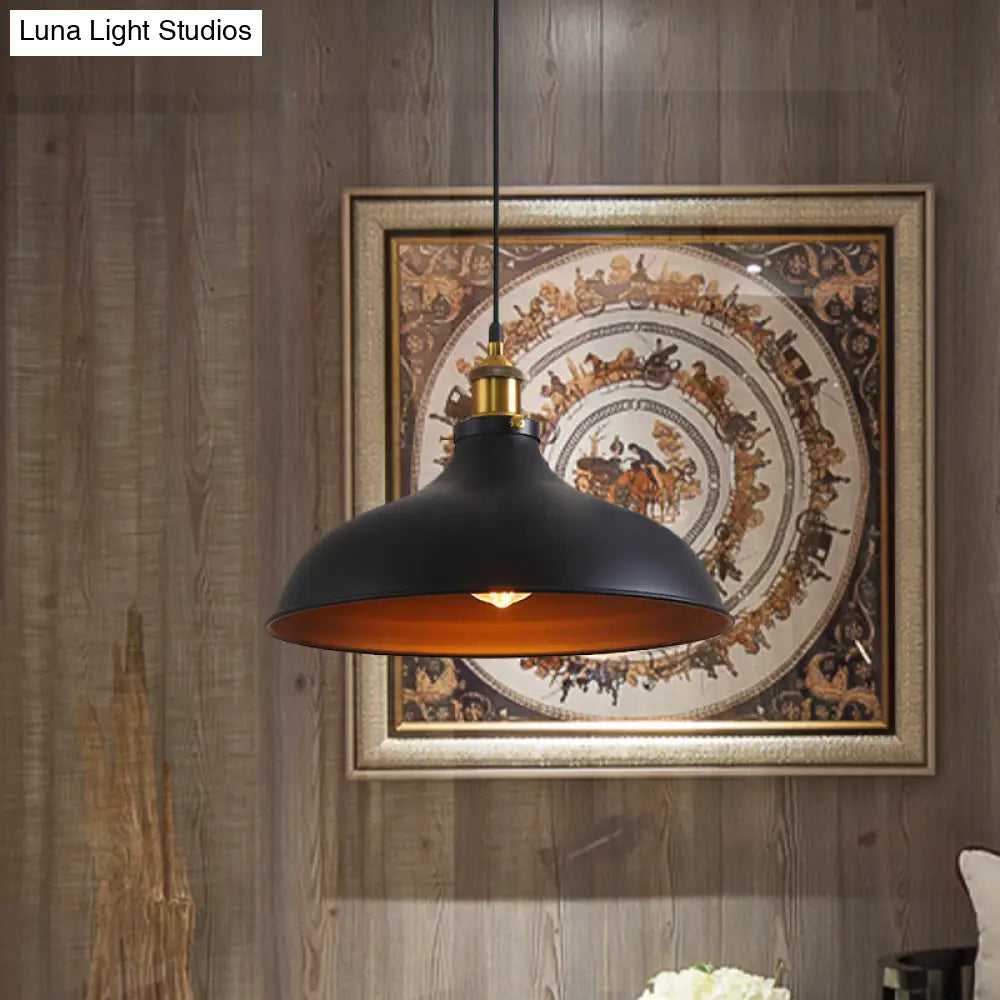 Vintage Style Pendant Lamp- Metal Bowl Ceiling Light Fixture In Black/White For Restaurants