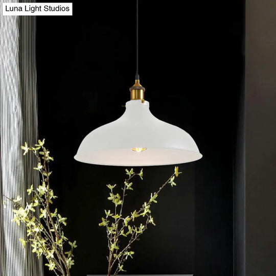Vintage Style Pendant Lamp For Restaurant - Metal Bowl Ceiling Light In Black/White