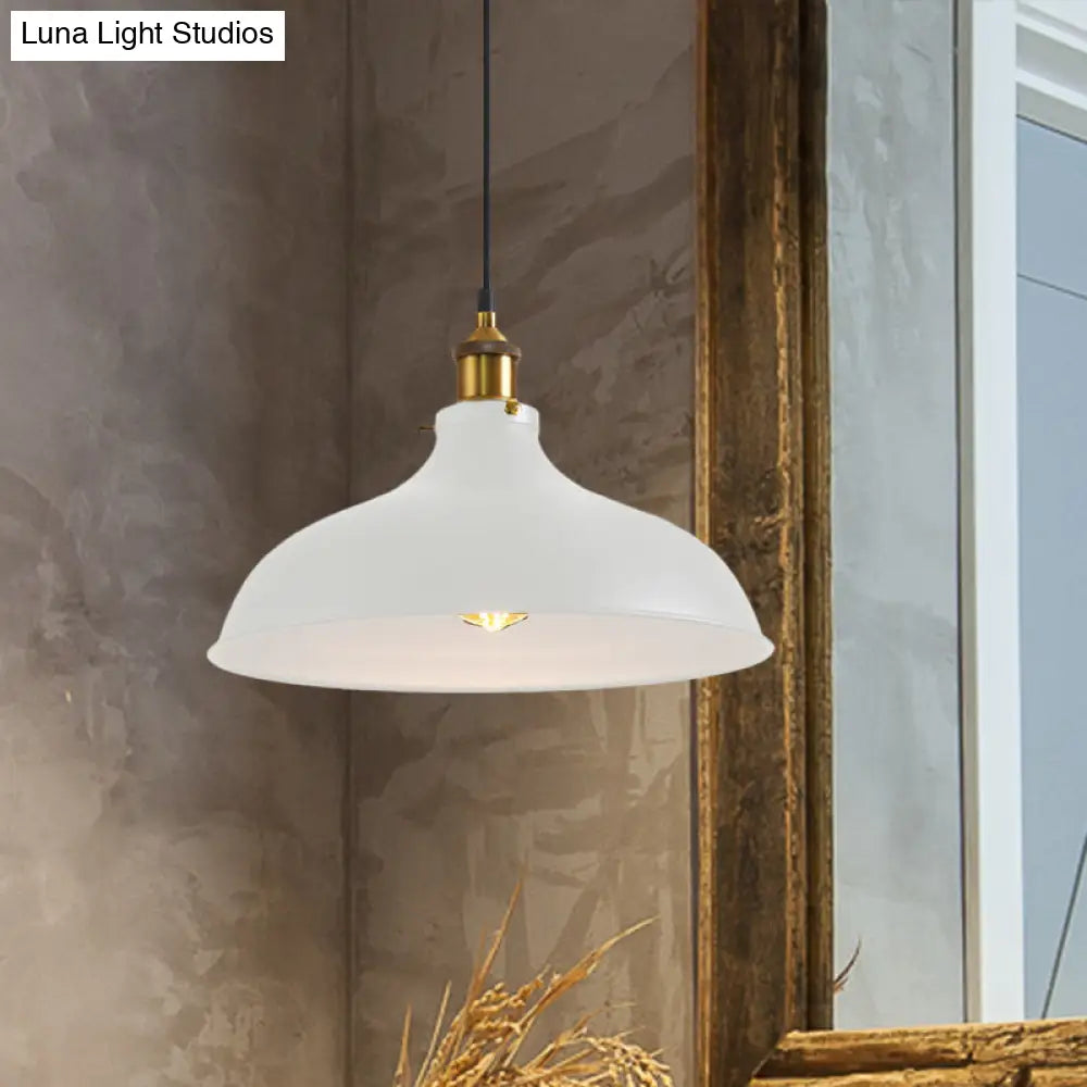 Vintage Style Pendant Lamp For Restaurant - Metal Bowl Ceiling Light In Black/White