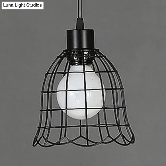 Vintage Style Pendant Light - Bell/Cylinder/Wavy Metal Hanging Fixture In Black