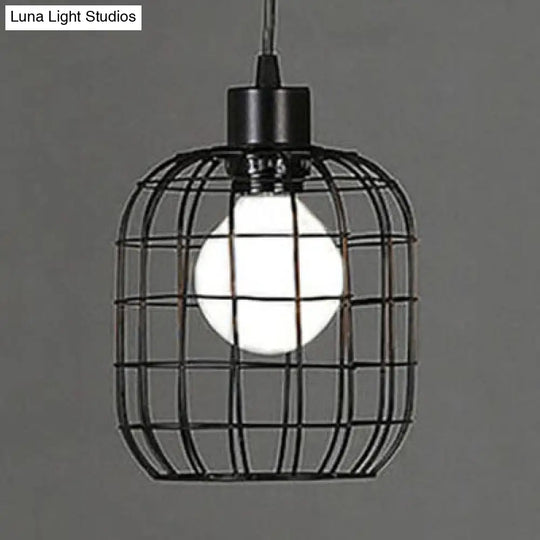 Vintage Pendant Light With Bell/Cylinder/Wavy Metal Design And Black Wire Frame / Cylinder