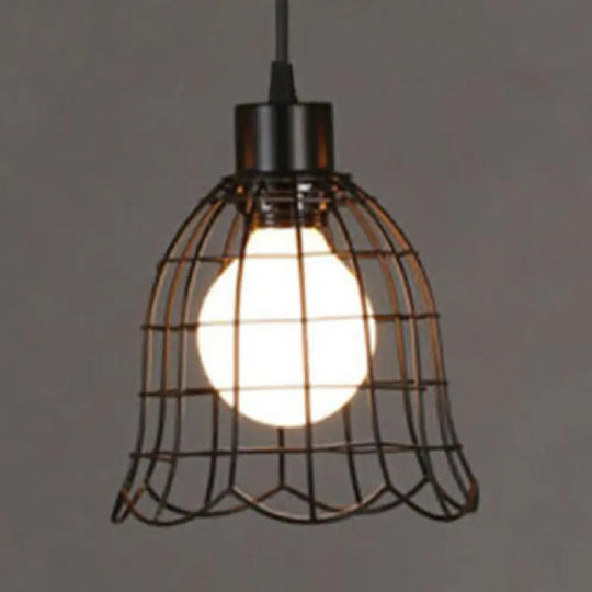 Vintage Style Pendant Light - Bell/Cylinder/Wavy Metal Hanging Fixture In Black / Bell