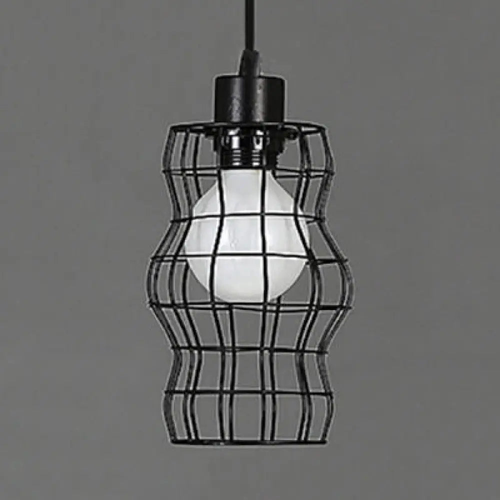 Vintage Style Pendant Light - Bell/Cylinder/Wavy Metal Hanging Fixture In Black / Wavy