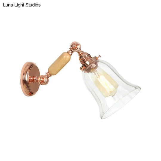 Vintage Style Prismatic Glass Sconce Light With Extendable Arm - Clear Bell Wood Wall Lamp Fixture