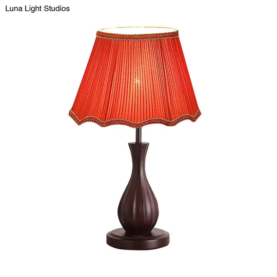 Vintage Style Red/White Conical Shade Desk Light - Fabric 1 Night Table Lamp