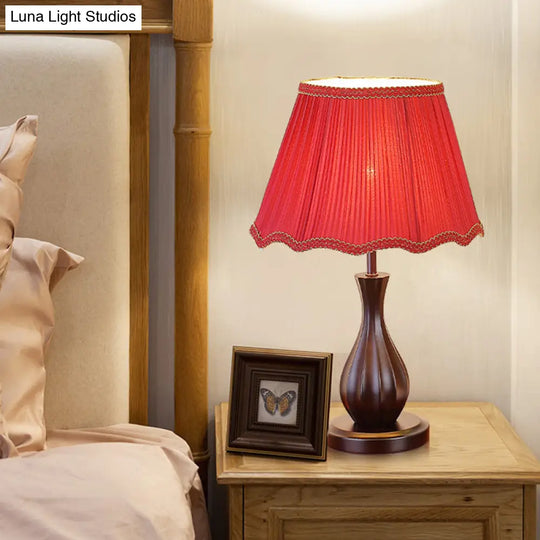 Vintage Style Red/White Conical Shade Desk Light - Fabric 1 Night Table Lamp