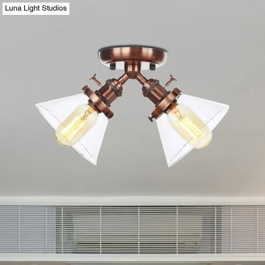 Vintage Style Restaurant Ceiling Light Fixture - 2 Heads Black/Bronze Semi Flush Mount -