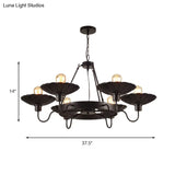 Vintage Style Restaurant Chandelier - 6 Head Down/Up Light With Scalloped Shade In Black