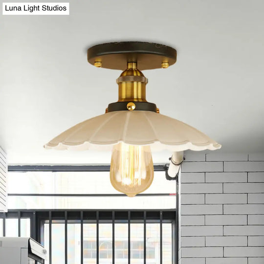 Vintage Style Scalloped Edge Balcony Semi Flush Ceiling Light In Black/Rust With 1 Metal Fixture