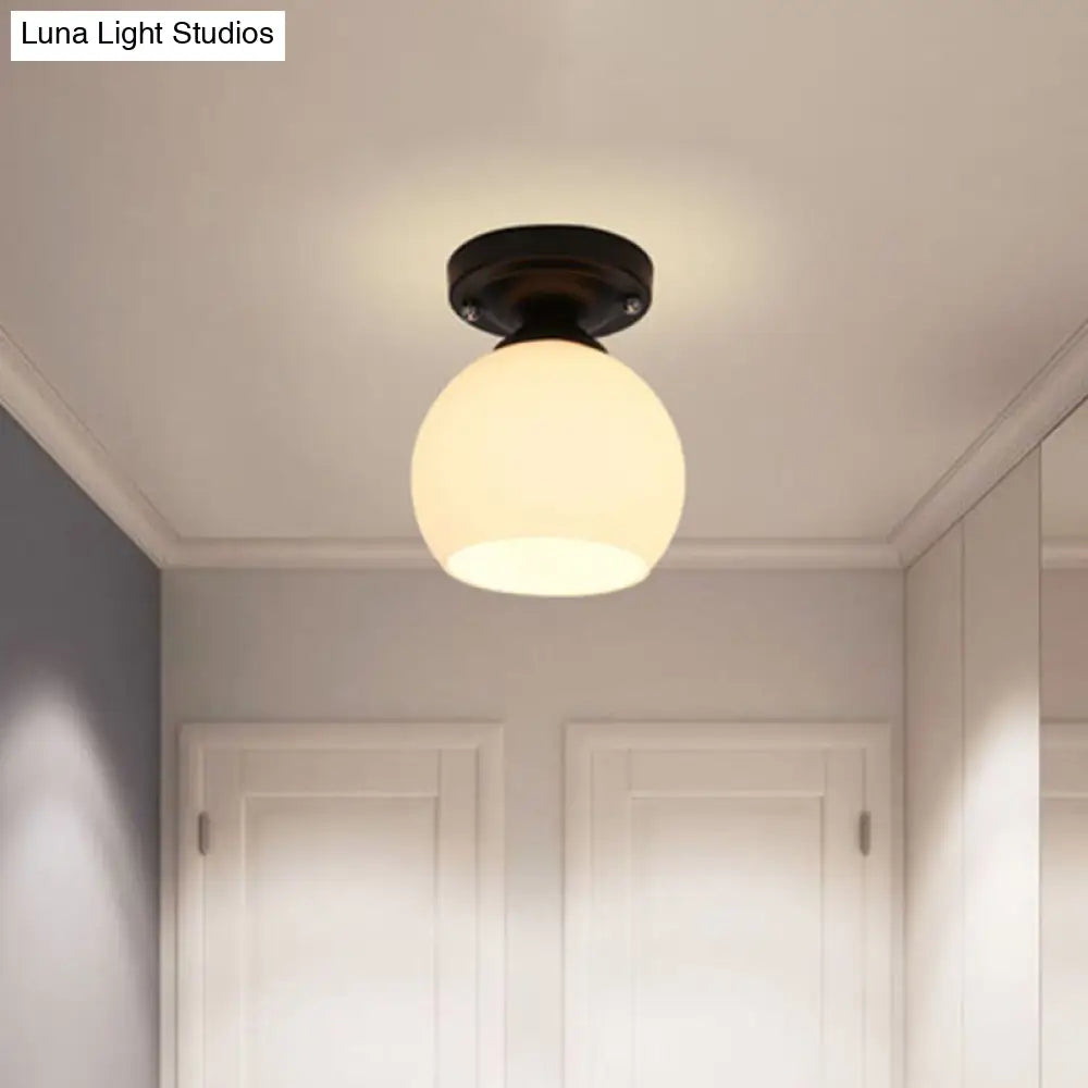 Vintage Style Semi Flush Ceiling Light Fixture 1-Light With Opal Glass Shade For Hallway – Black