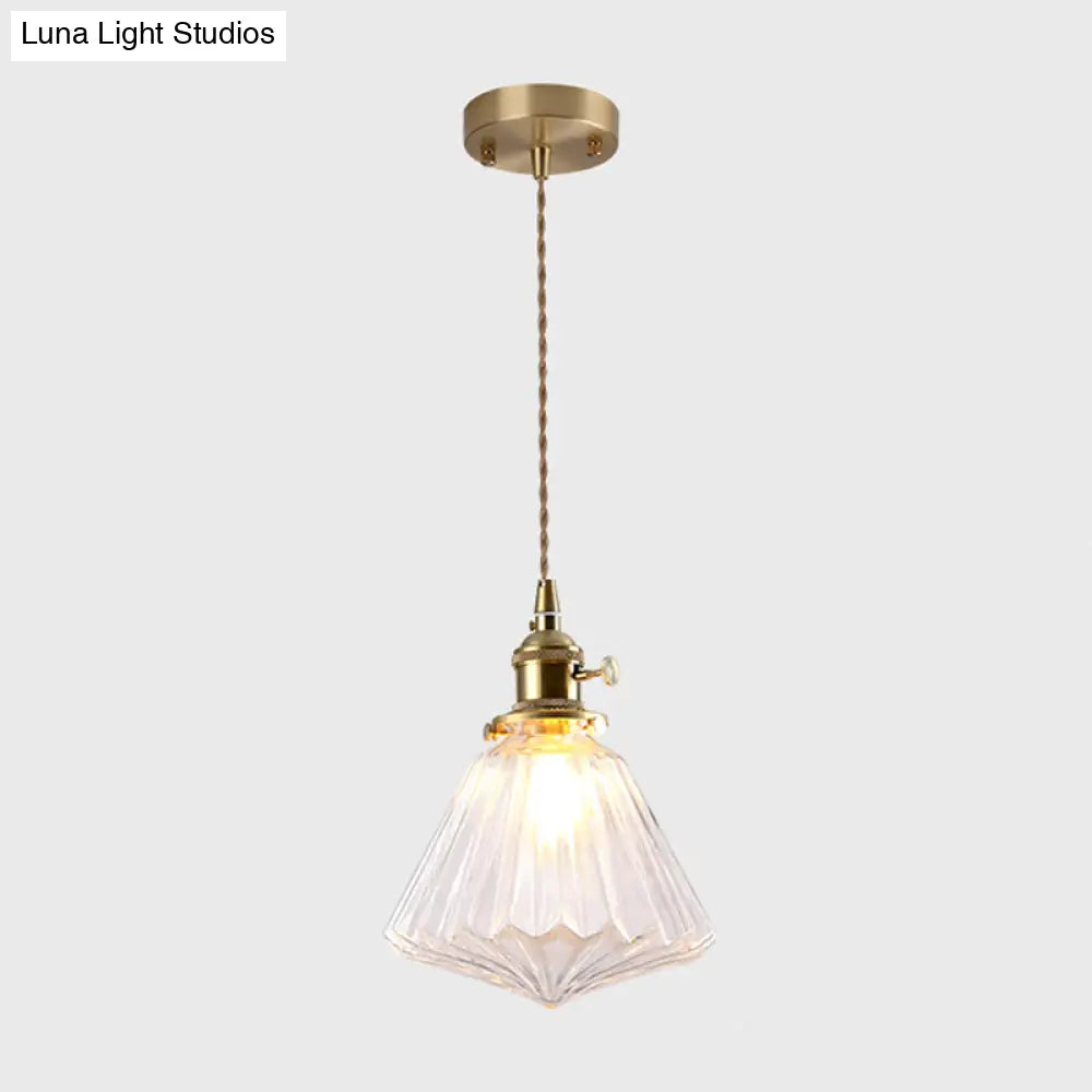 Vintage Style Gold Glass Pendant Lamp With Textured Shade - Single Bulb Hanging Fixture / E