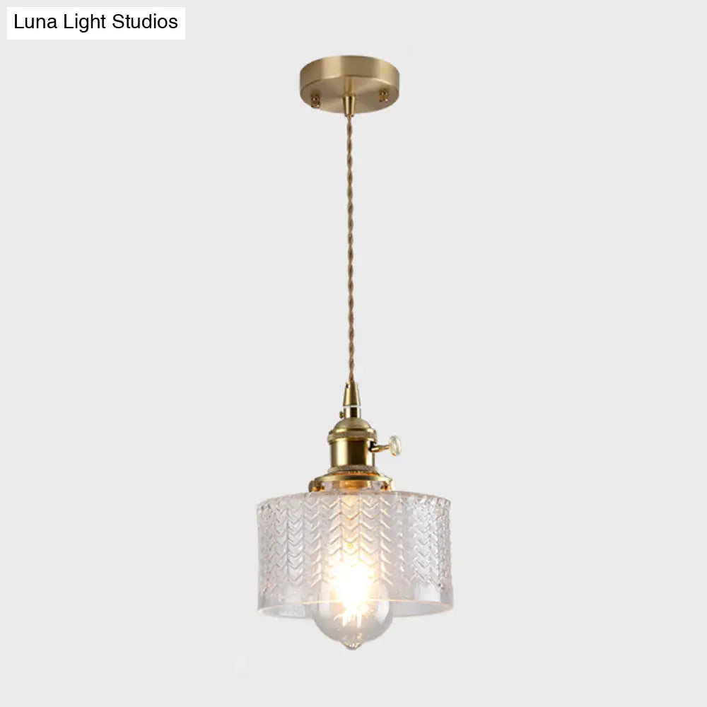 Vintage Style Gold Glass Pendant Lamp With Textured Shade - Single Bulb Hanging Fixture / C