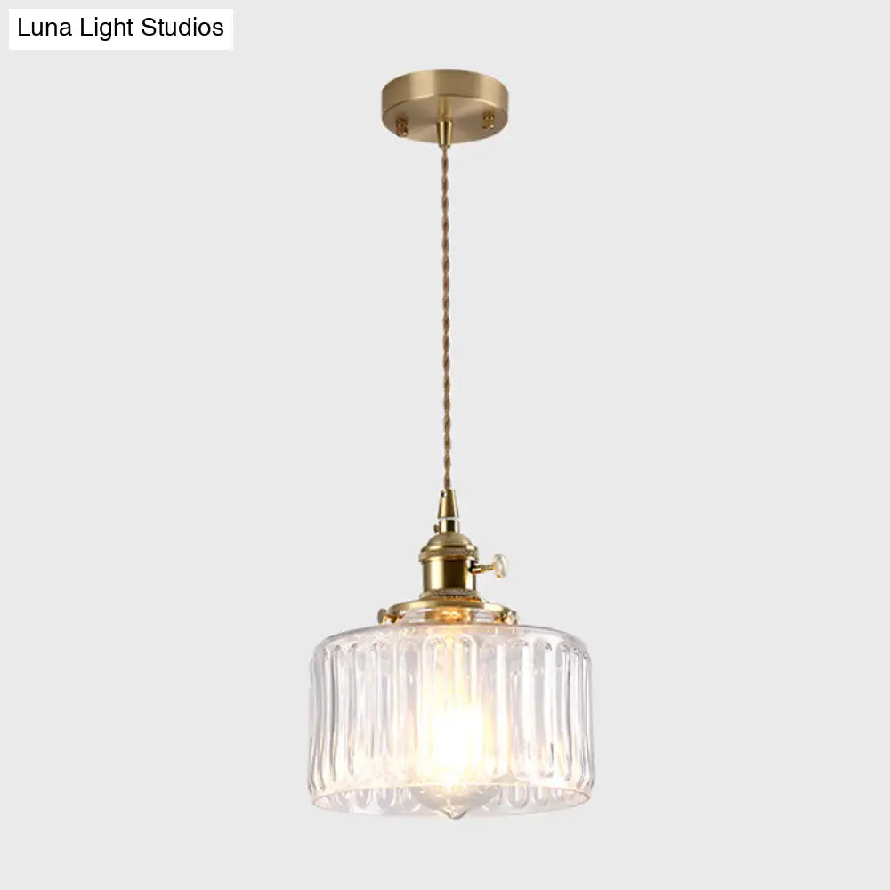 Vintage Style Gold Glass Pendant Lamp With Textured Shade - Single Bulb Hanging Fixture / A