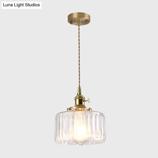 Vintage Style Gold Glass Pendant Lamp With Textured Shade - Single Bulb Hanging Fixture / B