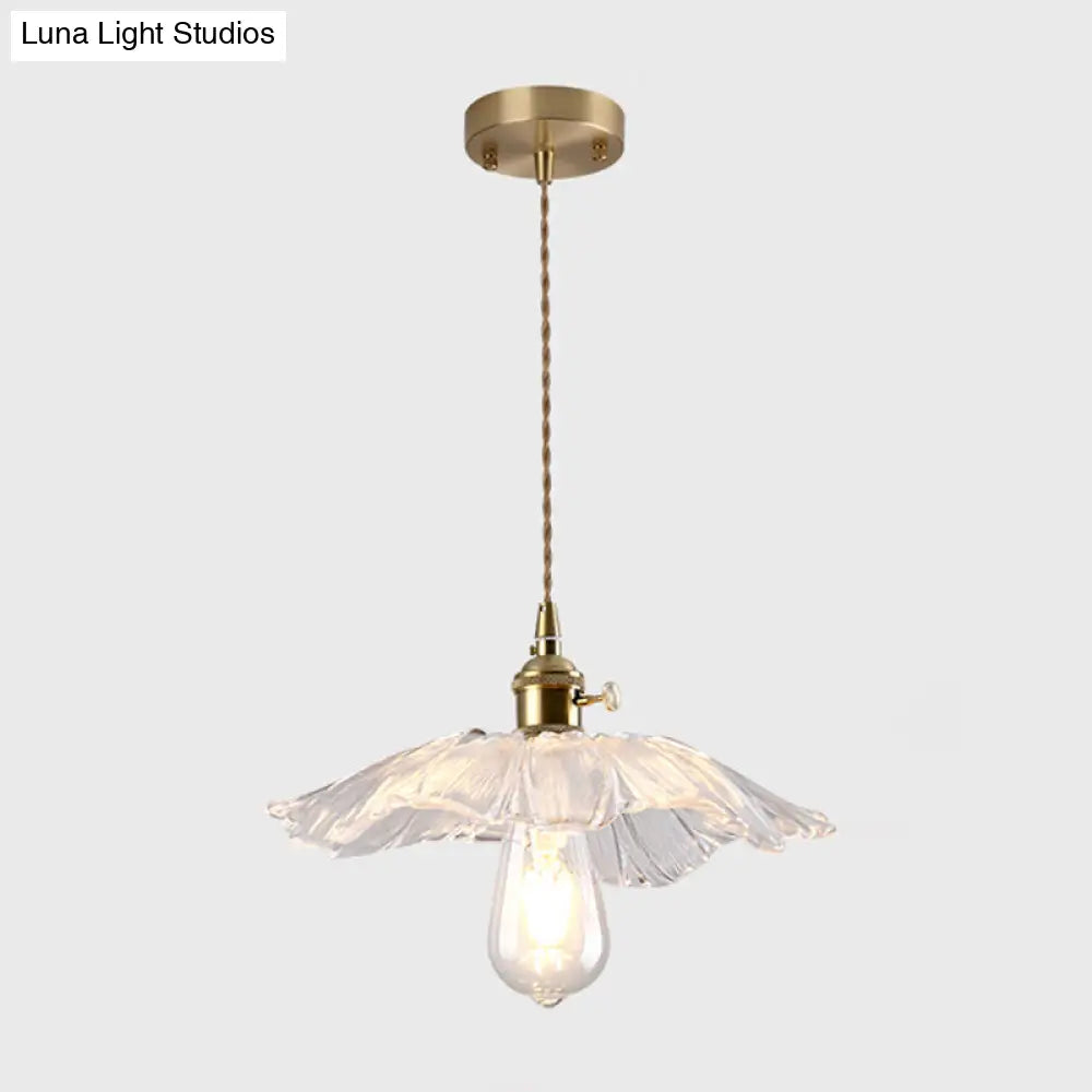 Vintage Style Gold Glass Pendant Lamp With Textured Shade - Single Bulb Hanging Fixture / G