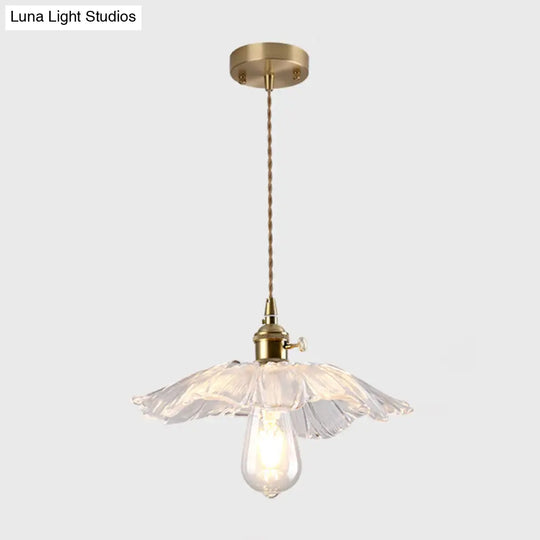 Vintage Style Gold Glass Pendant Lamp With Textured Shade - Single Bulb Hanging Fixture / G