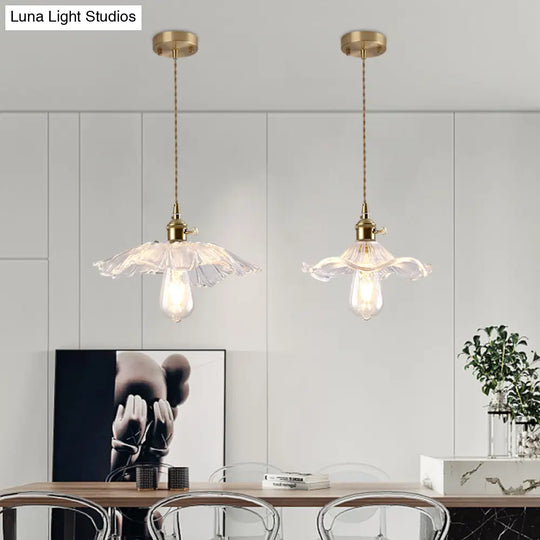 Vintage Style Single-Bulb Hanging Lamp: Textured Glass Pendant In Gold - Elegant Lighting Fixture