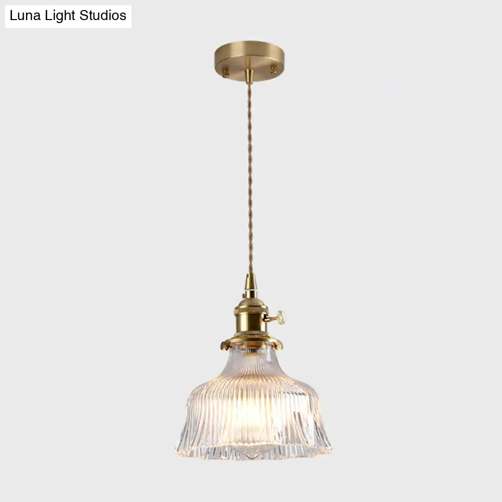 Vintage Style Gold Glass Pendant Lamp With Textured Shade - Single Bulb Hanging Fixture / D