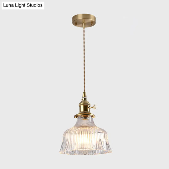 Vintage Style Gold Glass Pendant Lamp With Textured Shade - Single Bulb Hanging Fixture / D