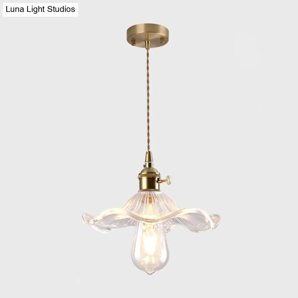 Vintage Style Gold Glass Pendant Lamp With Textured Shade - Single Bulb Hanging Fixture / H