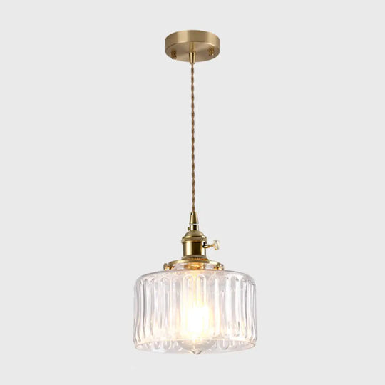 Vintage Style Single-Bulb Hanging Lamp: Textured Glass Pendant In Gold - Elegant Lighting Fixture /