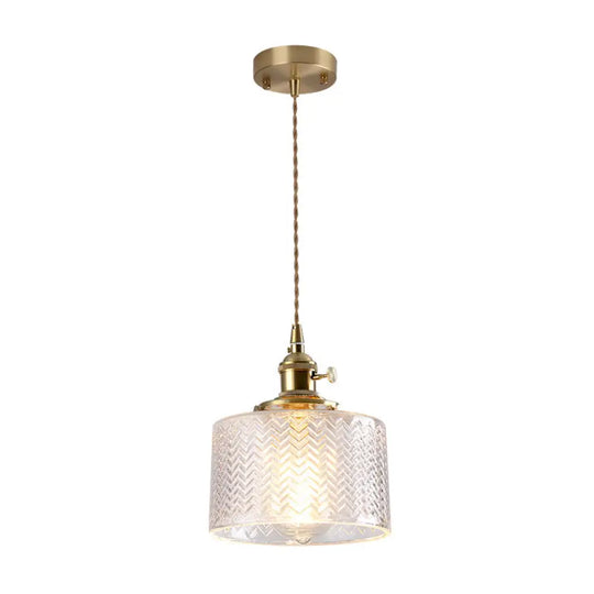 Vintage Style Single-Bulb Hanging Lamp: Textured Glass Pendant In Gold - Elegant Lighting Fixture /