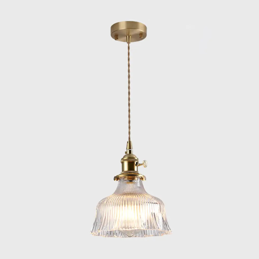 Vintage Style Single-Bulb Hanging Lamp: Textured Glass Pendant In Gold - Elegant Lighting Fixture /