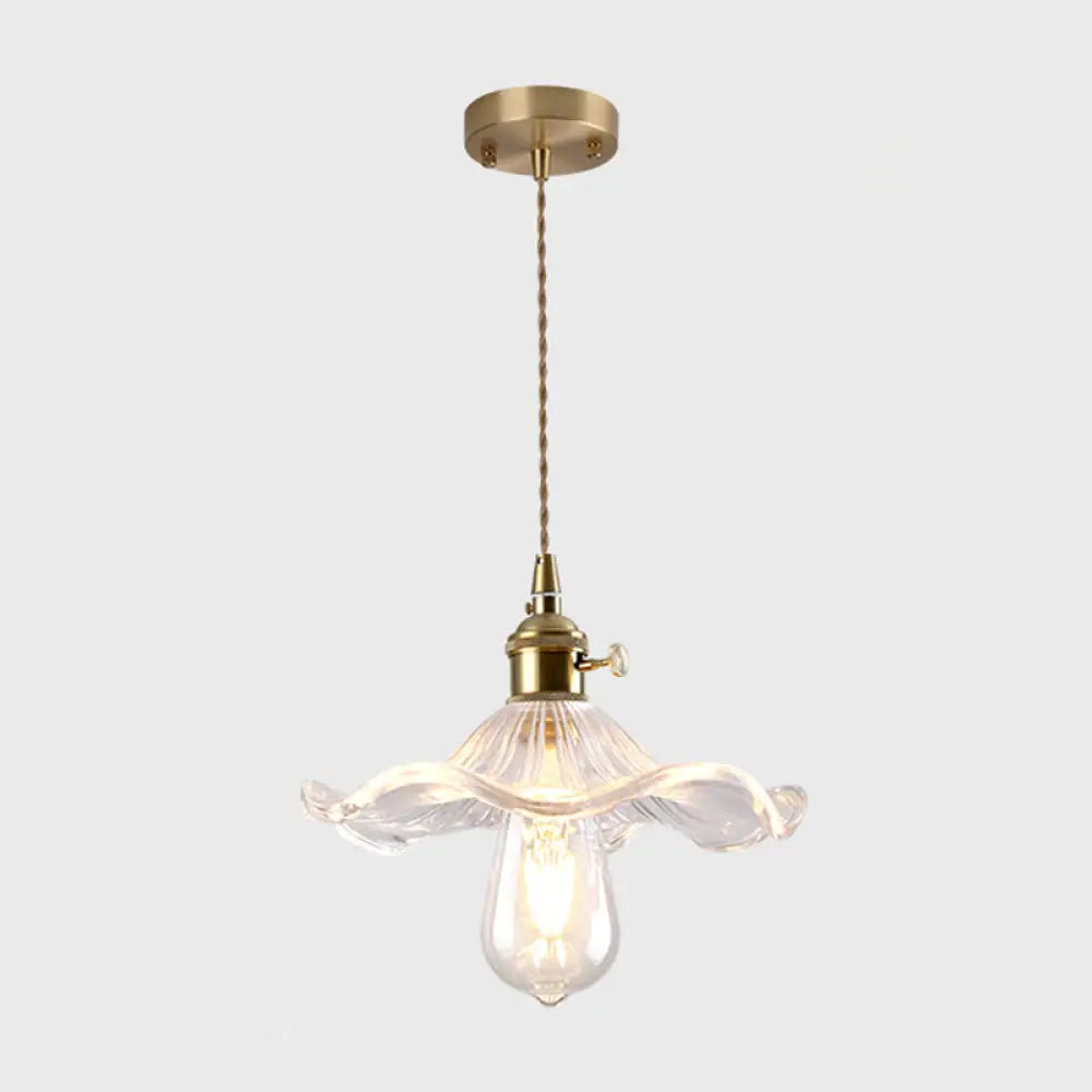 Vintage Style Single-Bulb Hanging Lamp: Textured Glass Pendant In Gold - Elegant Lighting Fixture /