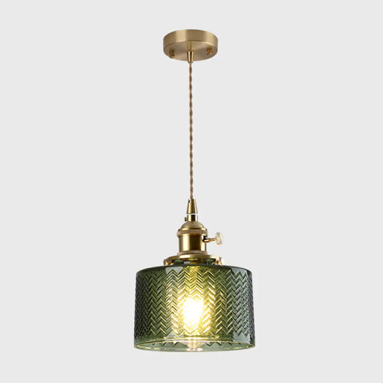 Vintage Style Single-Bulb Hanging Lamp: Textured Glass Pendant In Gold - Elegant Lighting Fixture /