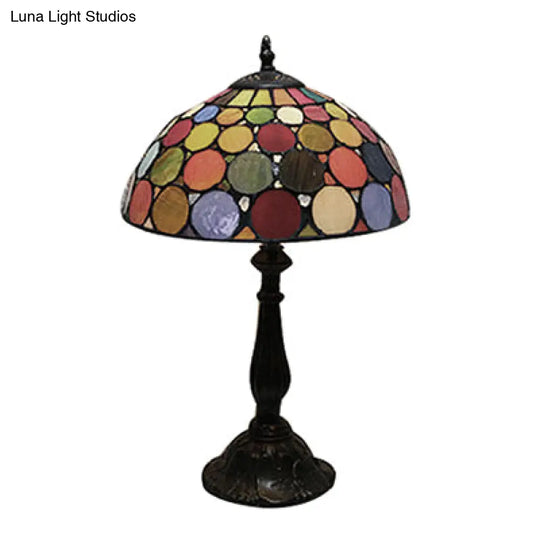 Vintage Style Stained Glass Table Lamp With Circle Pattern Domed Accent