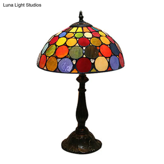 Vintage Style Stained Glass Table Lamp With Circle Pattern Domed Accent