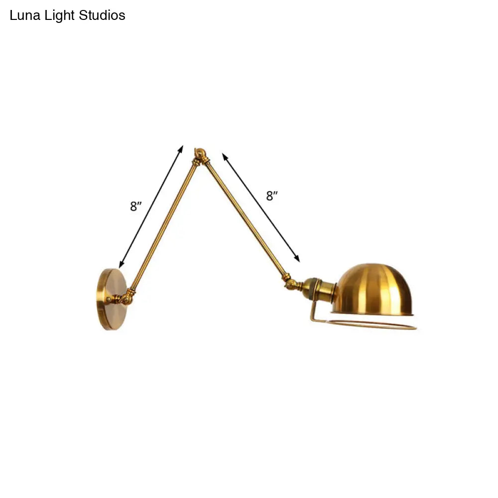 Vintage Style Swing Arm Wall Light With Brass/Copper Finish And Bowl Shade - 1-Light Mount Design