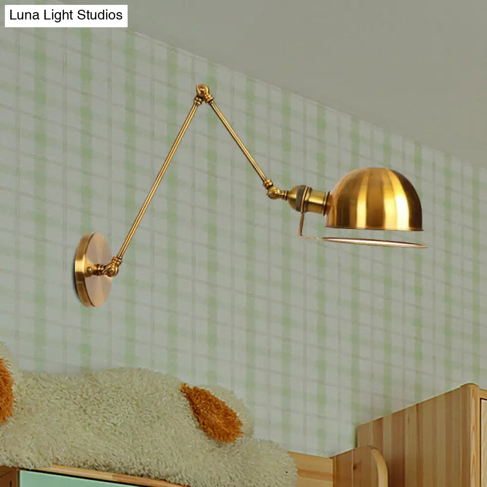 Vintage Style Swing Arm Wall Light With Brass/Copper Finish And Bowl Shade - 1-Light Mount Design