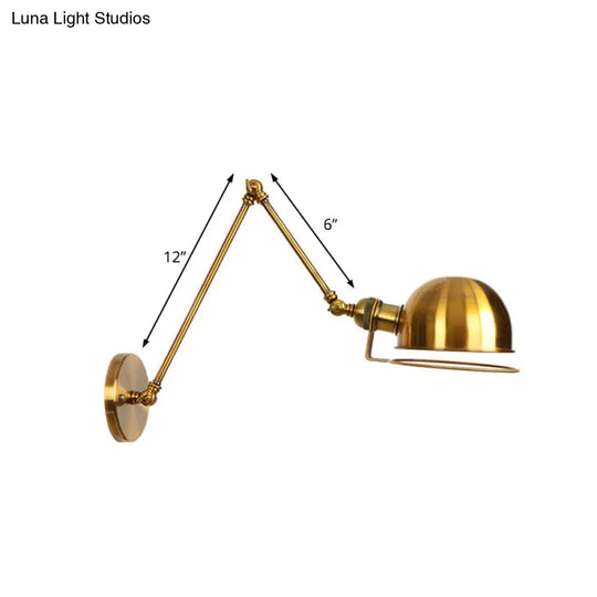 Vintage Style Swing Arm Wall Light With Brass/Copper Finish And Bowl Shade - 1-Light Mount Design