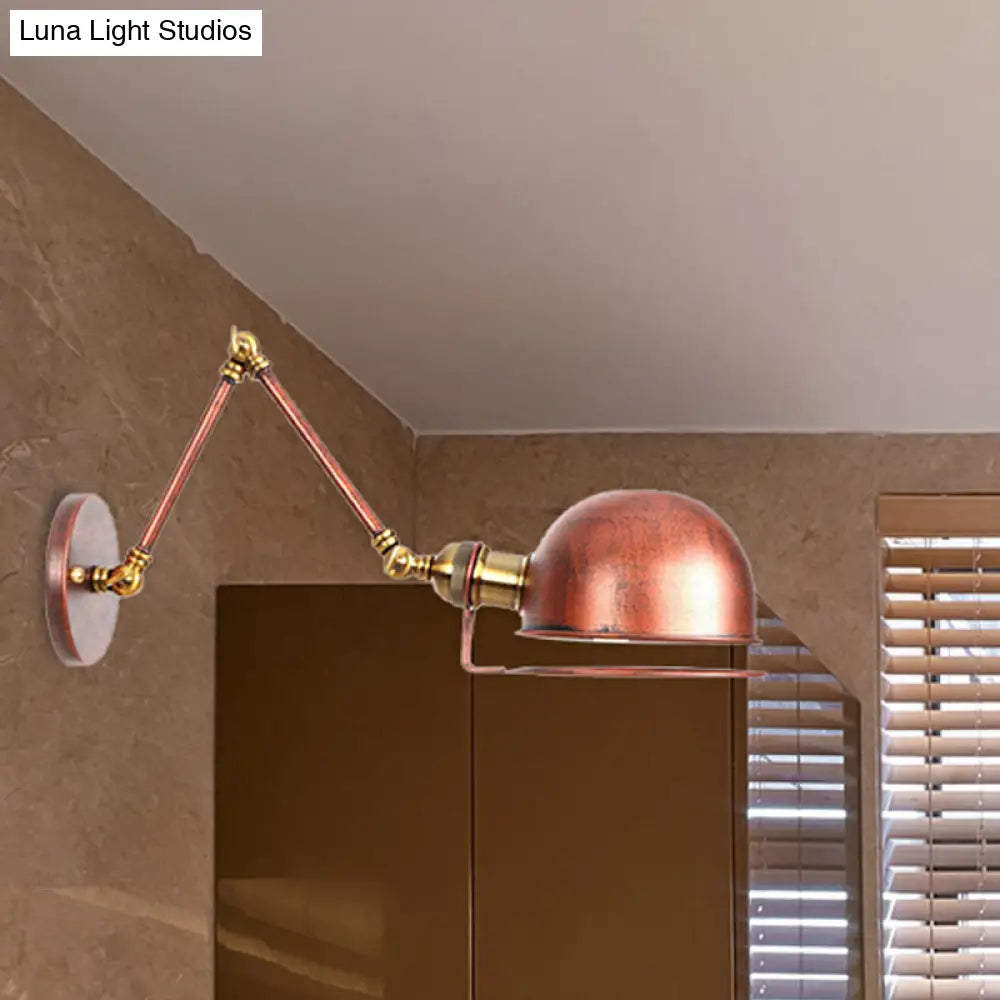 Vintage Style Swing Arm Wall Light With Brass/Copper Finish And Bowl Shade - 1-Light Mount Design