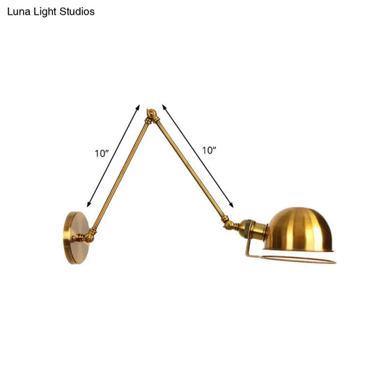 Vintage Style Swing Arm Wall Light With Brass/Copper Finish And Bowl Shade - 1-Light Mount Design