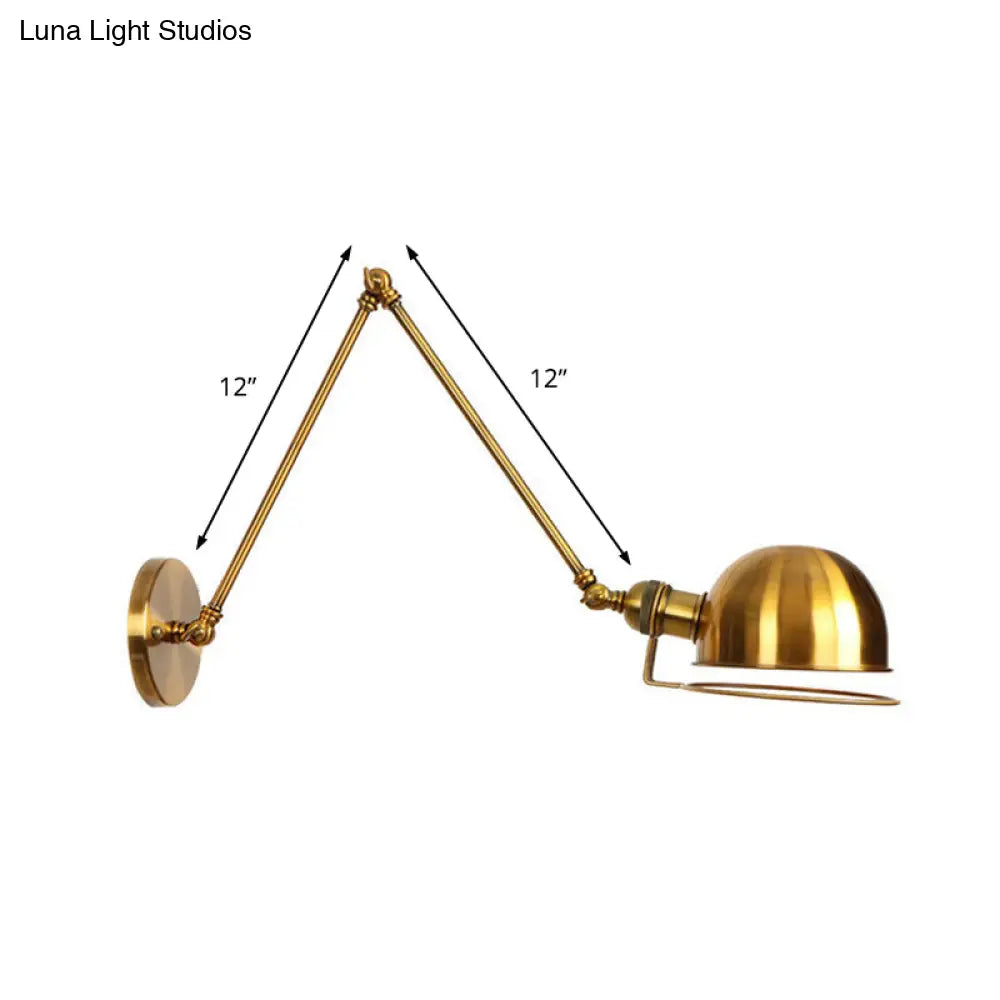 Vintage Style Swing Arm Wall Light With Brass/Copper Finish And Bowl Shade - 1-Light Mount Design