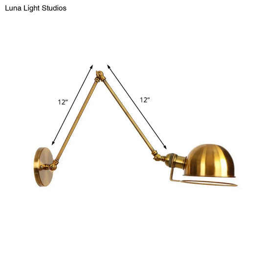 Vintage Style Swing Arm Wall Light With Brass/Copper Finish And Bowl Shade - 1-Light Mount Design