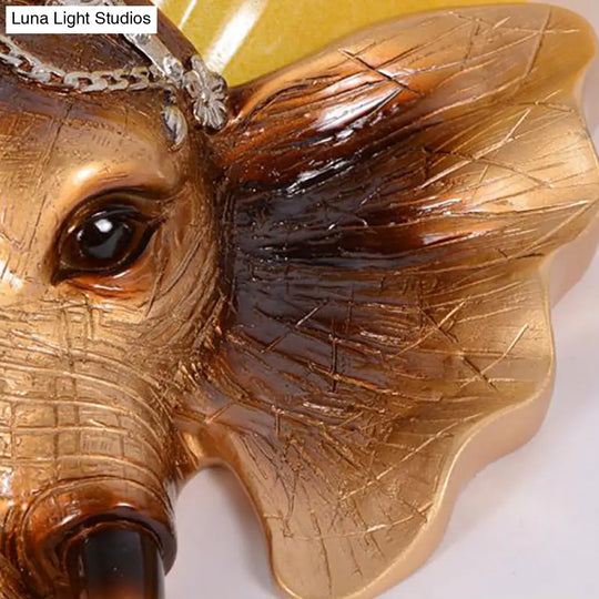 Vintage Style Yellow Glass Sconce Light Fixture With Golden Elephant Design - Wall Mount Lamp