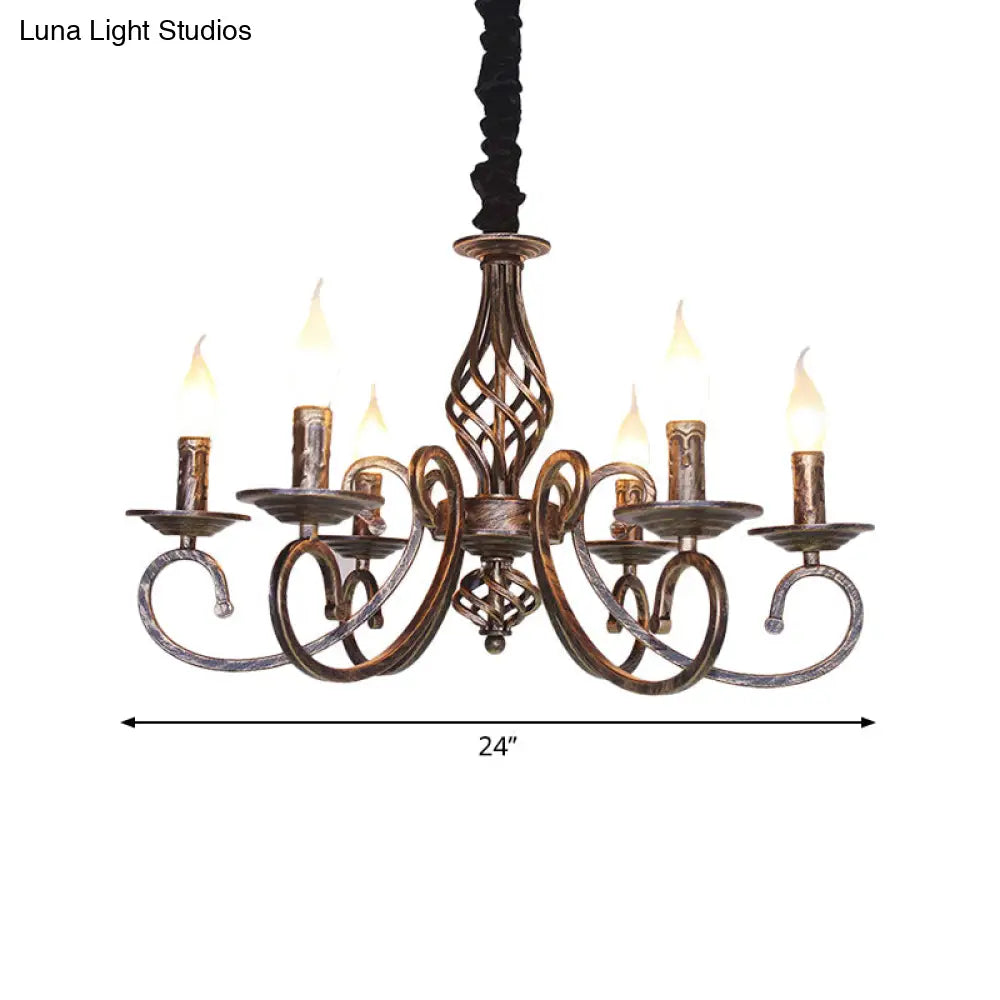 Vintage Stylish Chandelier Lamp With 6 Bulbs Wrought Iron Hanging Lighting In Bronze