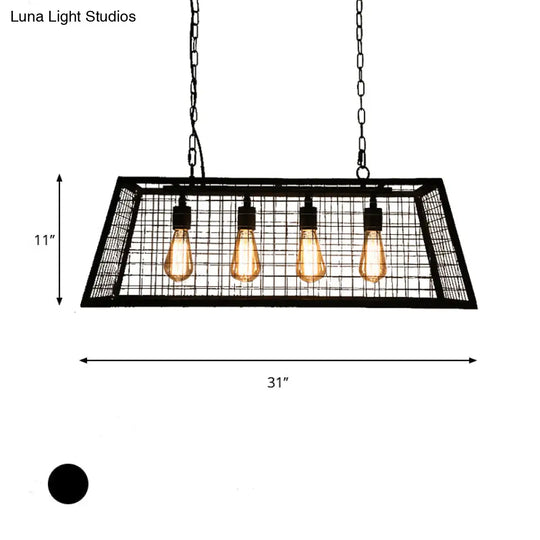 Vintage Stylish Trapezoid Cage Pendant Lamp - Metal Hanging Light Fixture With Adjustable Chain