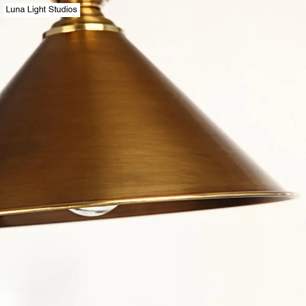 Vintage Brass/Gold Pendant Light With Conical Shade And 1 Bulb